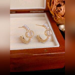 Elegant Gold and faux Pearl Hoop Earrings